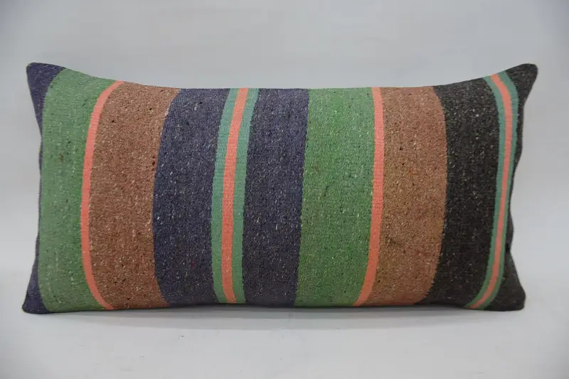 Handmade Kilim Cushion, Boho Throw Cushion Case, Boho Pillow Sham Cover, Kilim Cushion Sham, 12x24 Blue Pillow, Bolster Cushion Case, Cushion Cover - 1