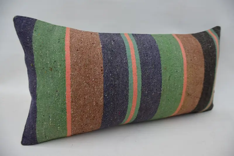 Handmade Kilim Cushion, Boho Throw Cushion Case, Boho Pillow Sham Cover, Kilim Cushion Sham, 12x24 Blue Pillow, Bolster Cushion Case, Cushion Cover - 2