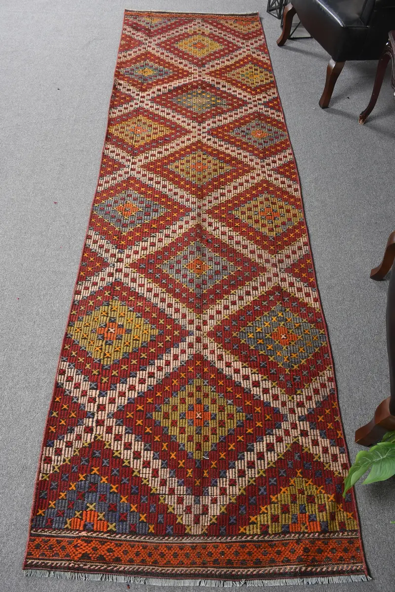 Kırmızı ve Yeşil Patchwork Halı, 3x10,6 ft Zarif Dekor