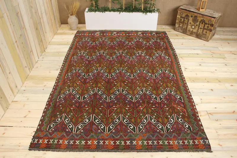 Handmade Green Camouflage Rug, 5,2x9,6 ft Chic Decor