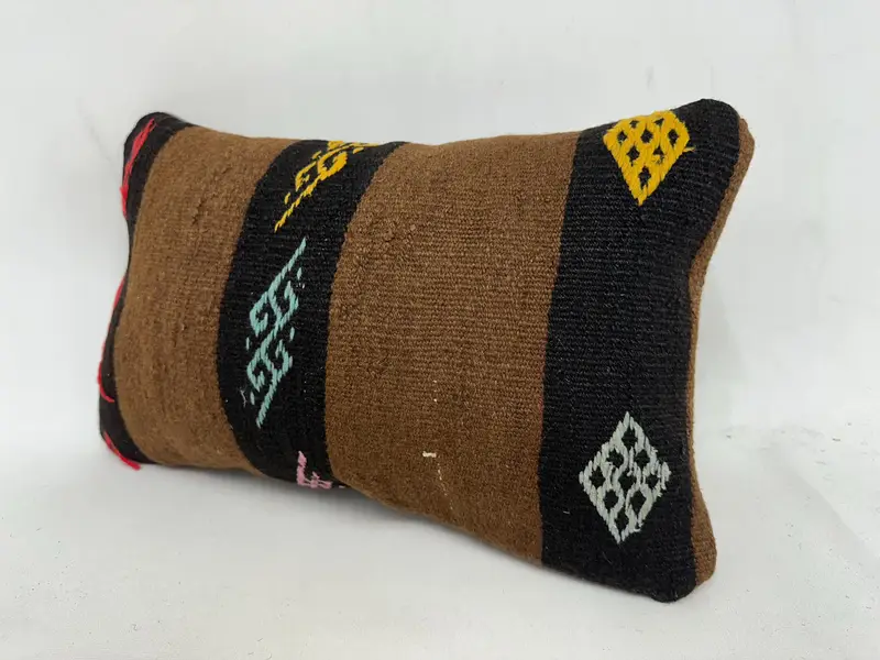 Kilim Cushion Sham, Crochet Pattern Pillow Cover, Kilim Pillow Cover, Pillow for Couch, Pillow, 12x20 Brown Pillow, Toss Pillow Cover - 4