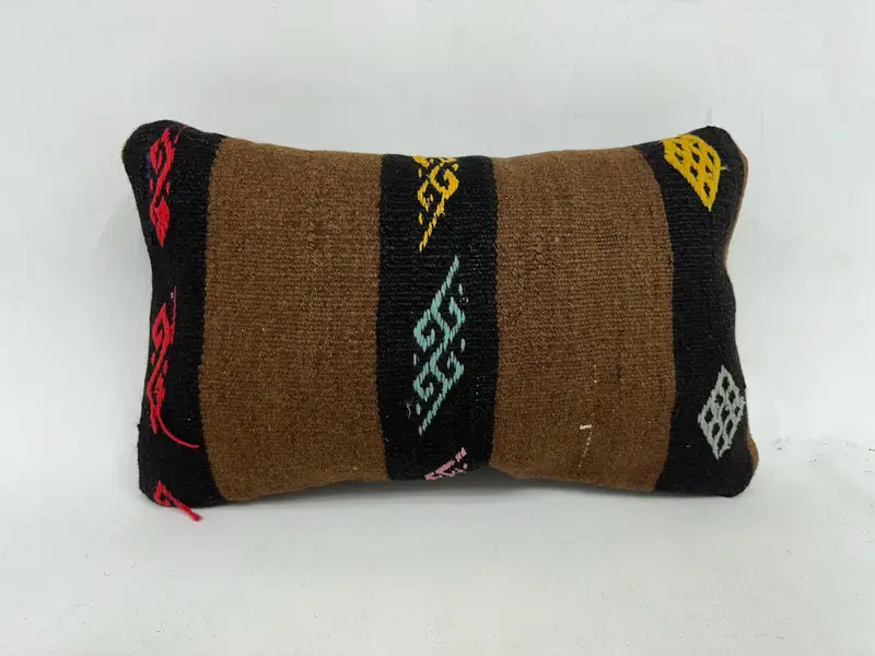 Kilim Cushion Sham, Crochet Pattern Pillow Cover, Kilim Pillow Cover, Pillow for Couch, Pillow, 12x20 Brown Pillow, Toss Pillow Cover - 1