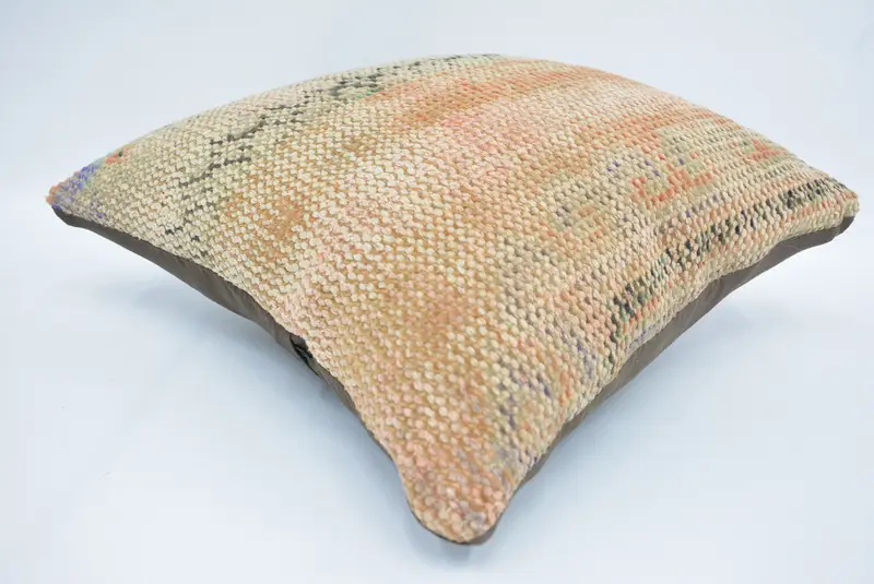 Wool Kilim Pillow Pillow Case, Floor Pillow, Pillow for Sofa, Boho Pillow Sham Cover, Pillow Case, Handmade Kilim Cushion, 16x16 Beige Cushion Case - 6