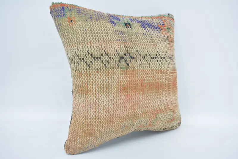 Wool Kilim Pillow Pillow Case, Floor Pillow, Pillow for Sofa, Boho Pillow Sham Cover, Pillow Case, Handmade Kilim Cushion, 16x16 Beige Cushion Case - 3