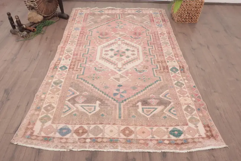 4.8x7 ft Vintage Alan Halısı, Türk Kırmızı Oryantal Halı - 1