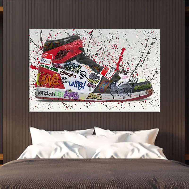 Modern Graffiti Air Jordan Sneaker Canvas Print - Artistic Home Decor