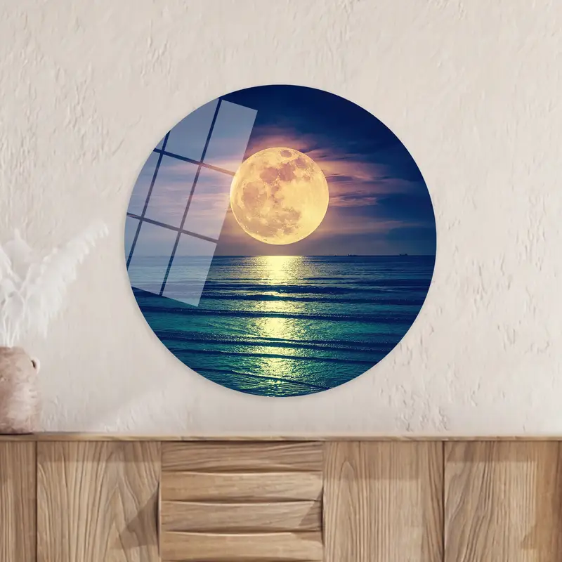 Contemporary Seascape Canvas: Moonlit Beach & Super Moon Glow