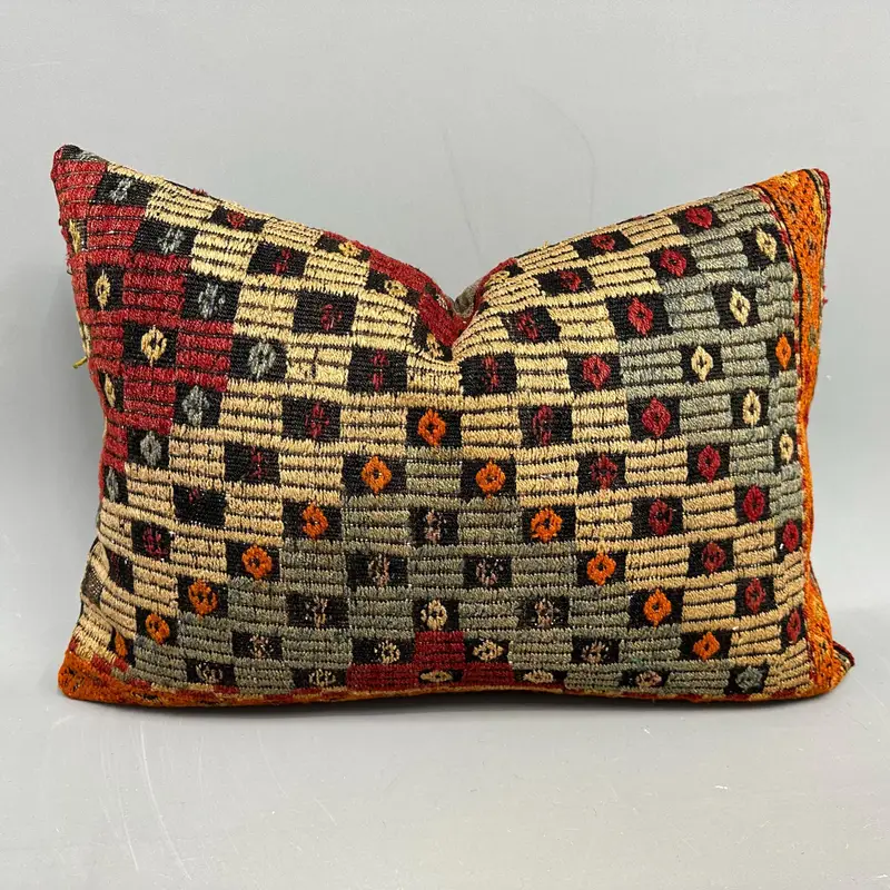 Güneybatı Kahverengi ve Gri Kırlent, Vintage İşlemeli Yastık