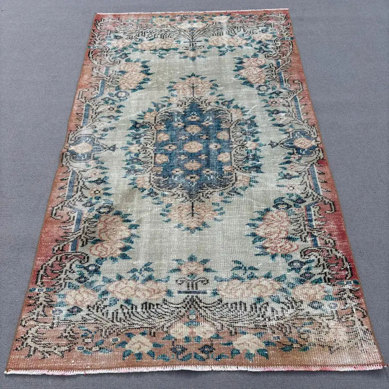 Turkish Accent Rug, 3.7x6.1 ft Vintage Rug, Blue Ombré Wool Rug - 1