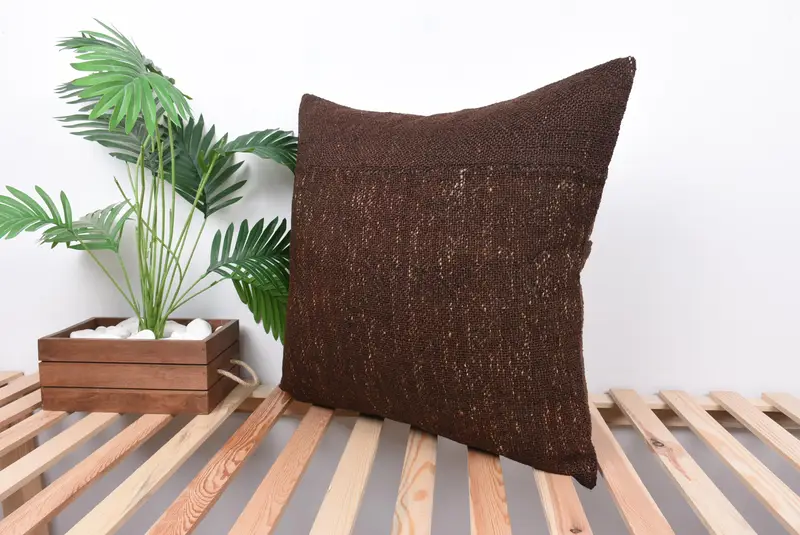 Cushion, Bed Pillow Sham, Boho Pillow Sham Cover, Handmade Kilim Cushion, Gift Pillow, 24x24 Brown Pillow, Art Deco Cushion Cover - 5