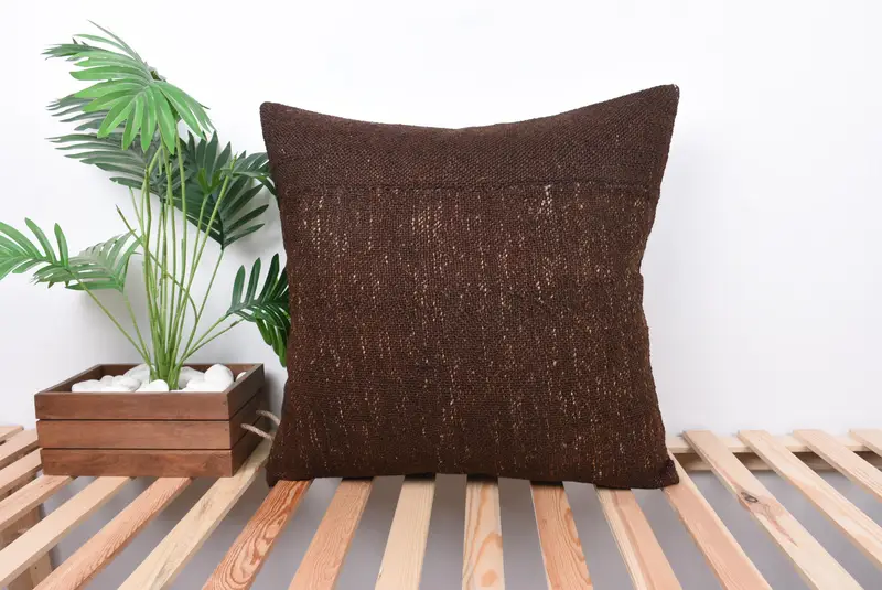 Cushion, Bed Pillow Sham, Boho Pillow Sham Cover, Handmade Kilim Cushion, Gift Pillow, 24x24 Brown Pillow, Art Deco Cushion Cover - 1