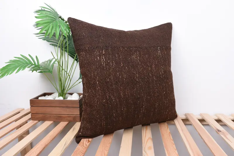 Cushion, Bed Pillow Sham, Boho Pillow Sham Cover, Handmade Kilim Cushion, Gift Pillow, 24x24 Brown Pillow, Art Deco Cushion Cover - 4