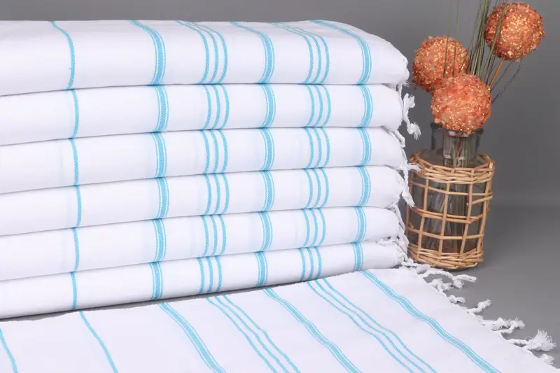 Dish Towel Turquoise Striped Organic Cotton, 24x40 Inches