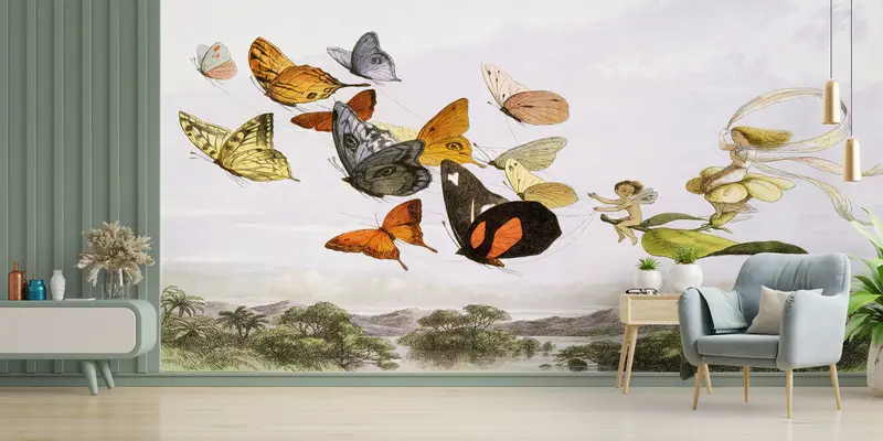 Zarif Kelebek Baskılı Duvar Kağıdı: Alanınızı Doğanın Güzelliğiyle Dönüştürün
