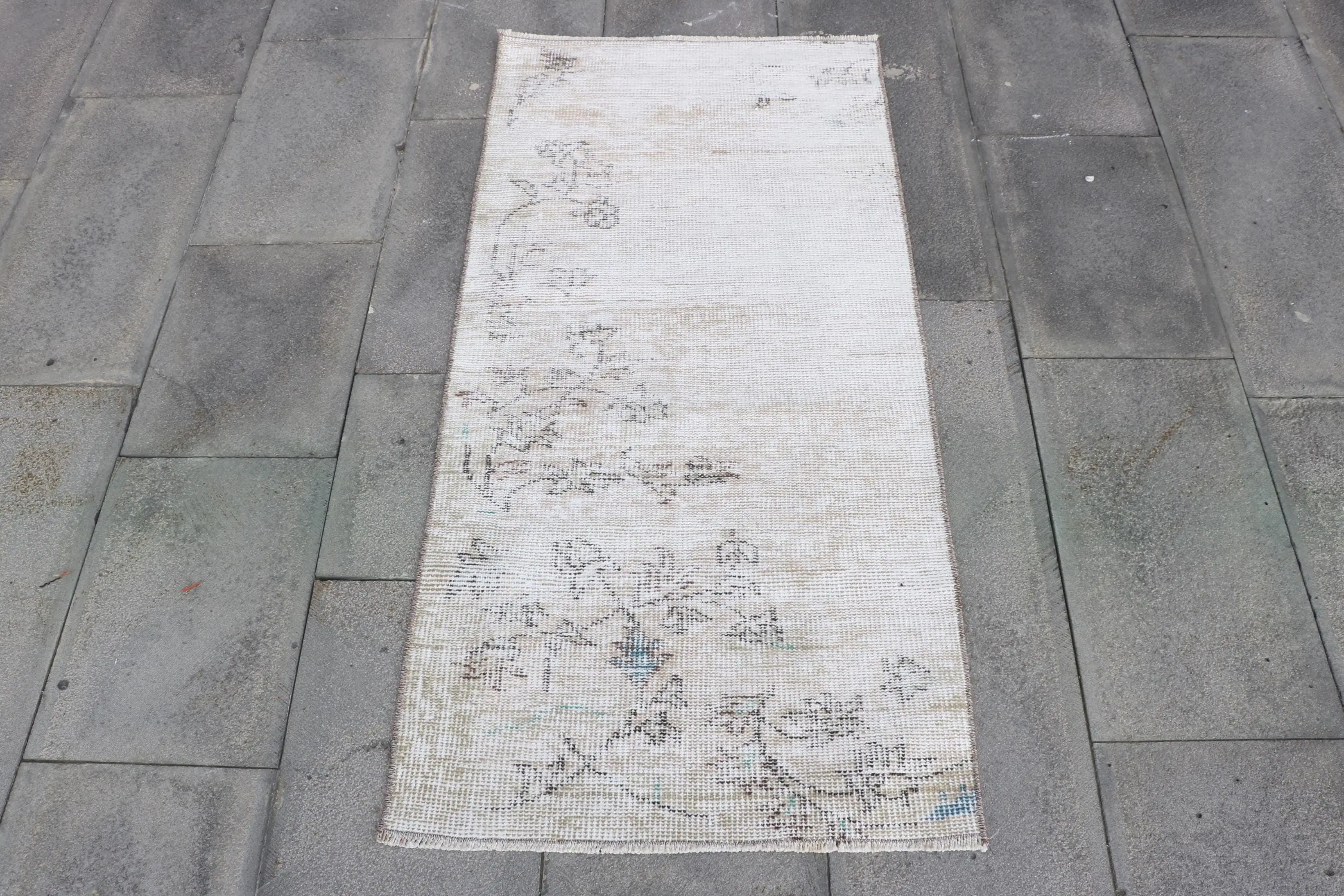 2.1x4.4 ft Rug, Turkish Vintage Rug, White Floral Wool Rug - 1