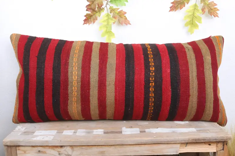 Turkish Kilim Pillow, Turkish Pillow, Cushion, Neutral Throw Pillow Sham, 16x36 Red Pillow Sham, Colorful Pillow Case, Vintage Kilim Throw Pillow - 2
