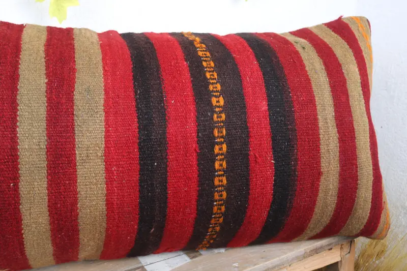 Turkish Kilim Pillow, Turkish Pillow, Cushion, Neutral Throw Pillow Sham, 16x36 Red Pillow Sham, Colorful Pillow Case, Vintage Kilim Throw Pillow - 5
