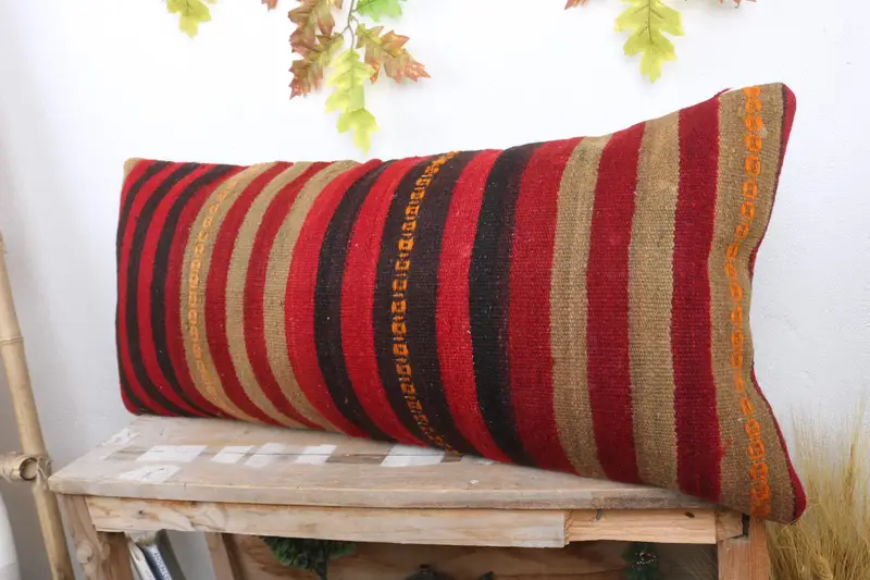 Turkish Kilim Pillow, Turkish Pillow, Cushion, Neutral Throw Pillow Sham, 16x36 Red Pillow Sham, Colorful Pillow Case, Vintage Kilim Throw Pillow - 4