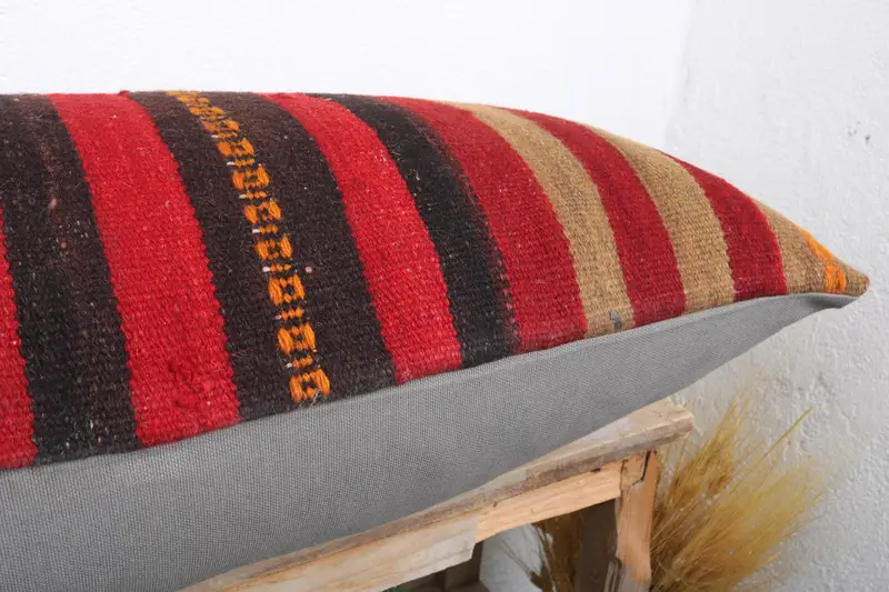Turkish Kilim Pillow, Turkish Pillow, Cushion, Neutral Throw Pillow Sham, 16x36 Red Pillow Sham, Colorful Pillow Case, Vintage Kilim Throw Pillow - 6