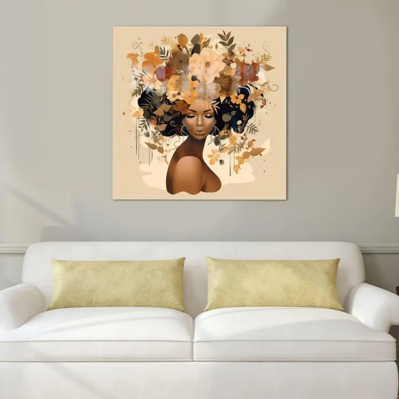 Elegante Vidrio Estampado: Mujer Africana y Flor en Tonos Suaves