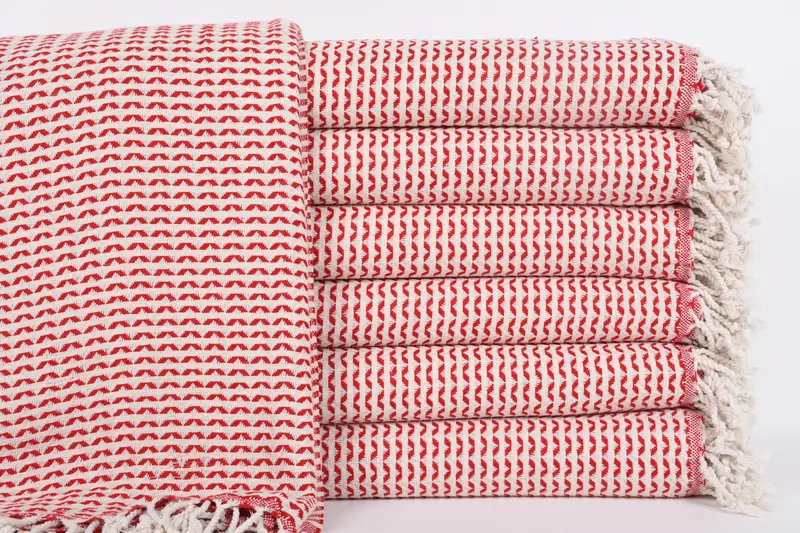 トルコ製バスタオル オーガニックコットン レッドシェブロン、40x71インチ - 1