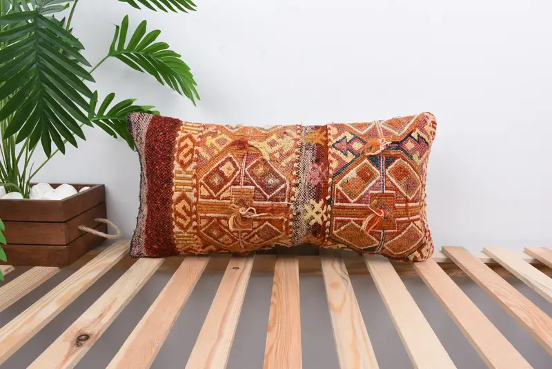 12x24 Red Pillow Cover, Pillow for Sofa, Ethnic Cushion Case, Ottoman Pillow Sham, Throw Kilim Pillow, Boho Pillow, Pillow, Authentic Cushion - 1