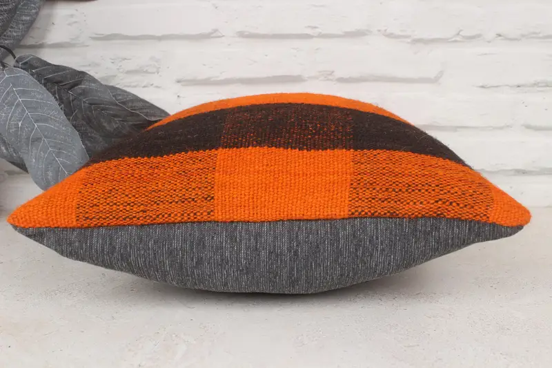 Pillow Cover, Sofa Bolster Pillow Cover, Antique Pillows, 14x14 Orange Pillow Case, Tribal Cushion Cover, Kilim Pillow Cover, Pillow for Couch - 5