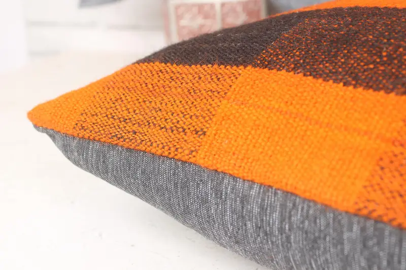 Pillow Cover, Sofa Bolster Pillow Cover, Antique Pillows, 14x14 Orange Pillow Case, Tribal Cushion Cover, Kilim Pillow Cover, Pillow for Couch - 7