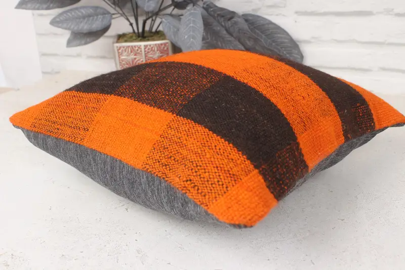 Pillow Cover, Sofa Bolster Pillow Cover, Antique Pillows, 14x14 Orange Pillow Case, Tribal Cushion Cover, Kilim Pillow Cover, Pillow for Couch - 6