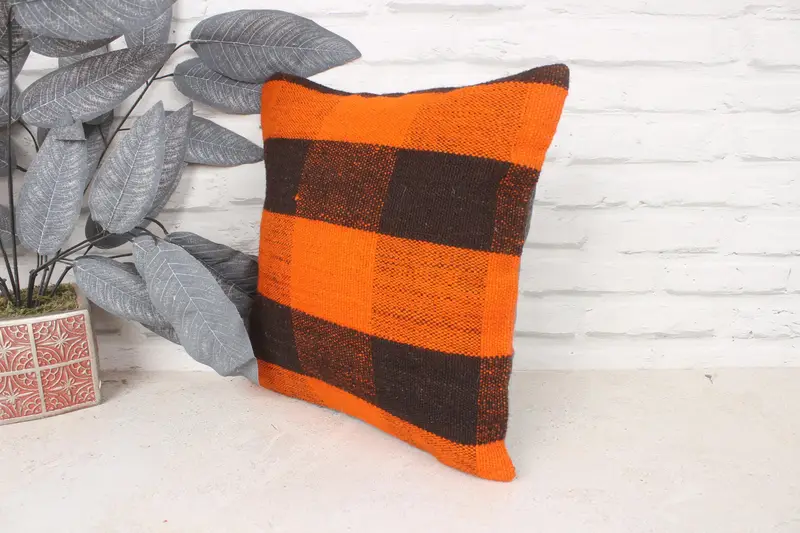 Pillow Cover, Sofa Bolster Pillow Cover, Antique Pillows, 14x14 Orange Pillow Case, Tribal Cushion Cover, Kilim Pillow Cover, Pillow for Couch - 4