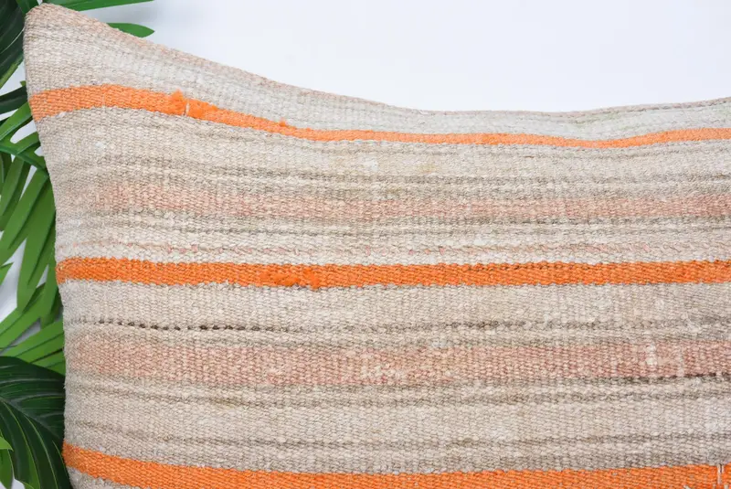 Sofa Bolster Cushion Case, Floor Pillow Case, Turkish Pillow, Kilim Pillow Cover, 20x28 Orange Pillow Sham, Vintage Kilim Pillow, Cushion Case - 2