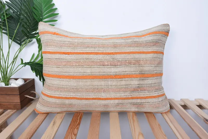Sofa Bolster Cushion Case, Floor Pillow Case, Turkish Pillow, Kilim Pillow Cover, 20x28 Orange Pillow Sham, Vintage Kilim Pillow, Cushion Case - 1