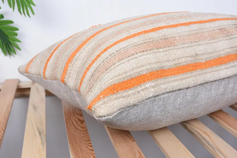 Sofa Bolster Cushion Case, Floor Pillow Case, Turkish Pillow, Kilim Pillow Cover, 20x28 Orange Pillow Sham, Vintage Kilim Pillow, Cushion Case - 6