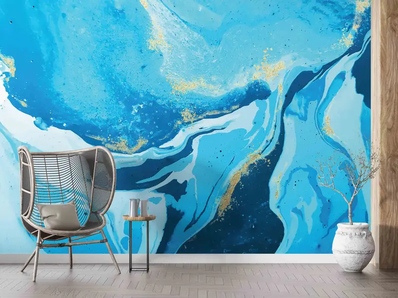 Blue Marble Wall Art, Alcohol Ink Wall Painting, Blue Tones Marble Artwork Wall Painting, Modern Marble Digital Paper, Accent Wall, - 3