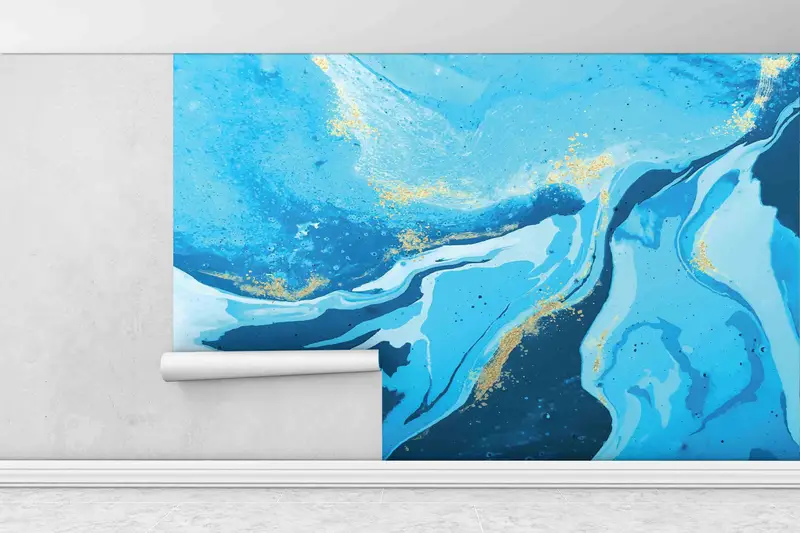 Blue Marble Wall Art, Alcohol Ink Wall Painting, Blue Tones Marble Artwork Wall Painting, Modern Marble Digital Paper, Accent Wall, - 2