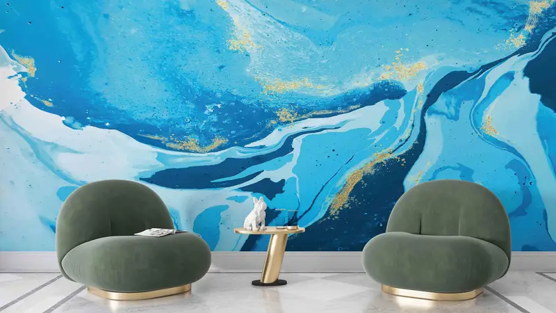 Blue Marble Wall Art, Alcohol Ink Wall Painting, Blue Tones Marble Artwork Wall Painting, Modern Marble Digital Paper, Accent Wall, - 4