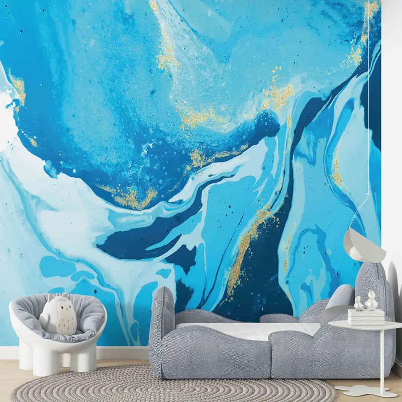 Blue Marble Wall Art, Alcohol Ink Wall Painting, Blue Tones Marble Artwork Wall Painting, Modern Marble Digital Paper, Accent Wall, - 5