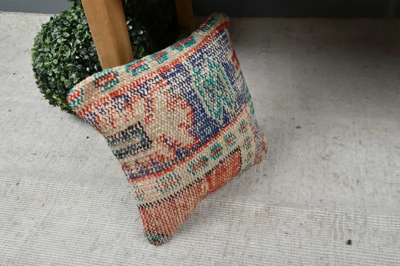 12x12 Blue Cushion, Home Decor Pillow, Pillow Sham, Ethnic Throw Cushion Case, Kilim Cushion Sham, Pillow for Couch, Living Room Throw Cushion Cover - 7