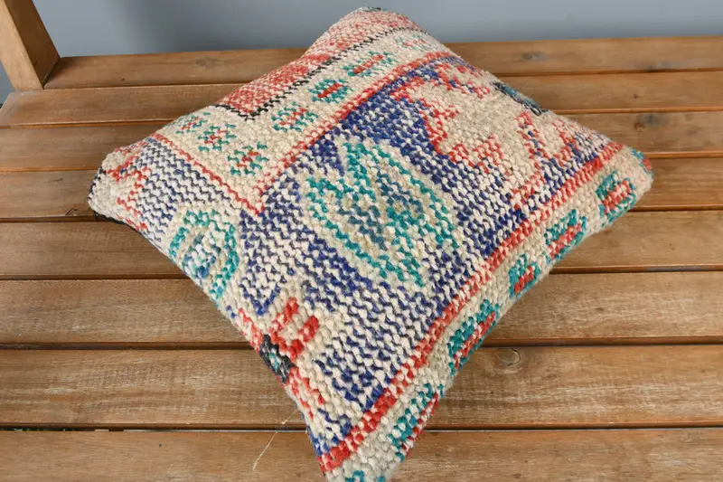 12x12 Blue Cushion, Home Decor Pillow, Pillow Sham, Ethnic Throw Cushion Case, Kilim Cushion Sham, Pillow for Couch, Living Room Throw Cushion Cover - 2