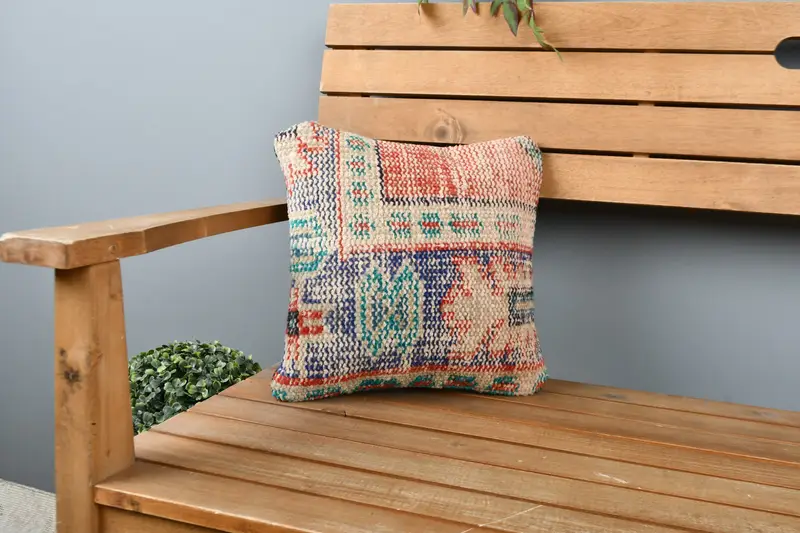 12x12 Blue Cushion, Home Decor Pillow, Pillow Sham, Ethnic Throw Cushion Case, Kilim Cushion Sham, Pillow for Couch, Living Room Throw Cushion Cover - 1