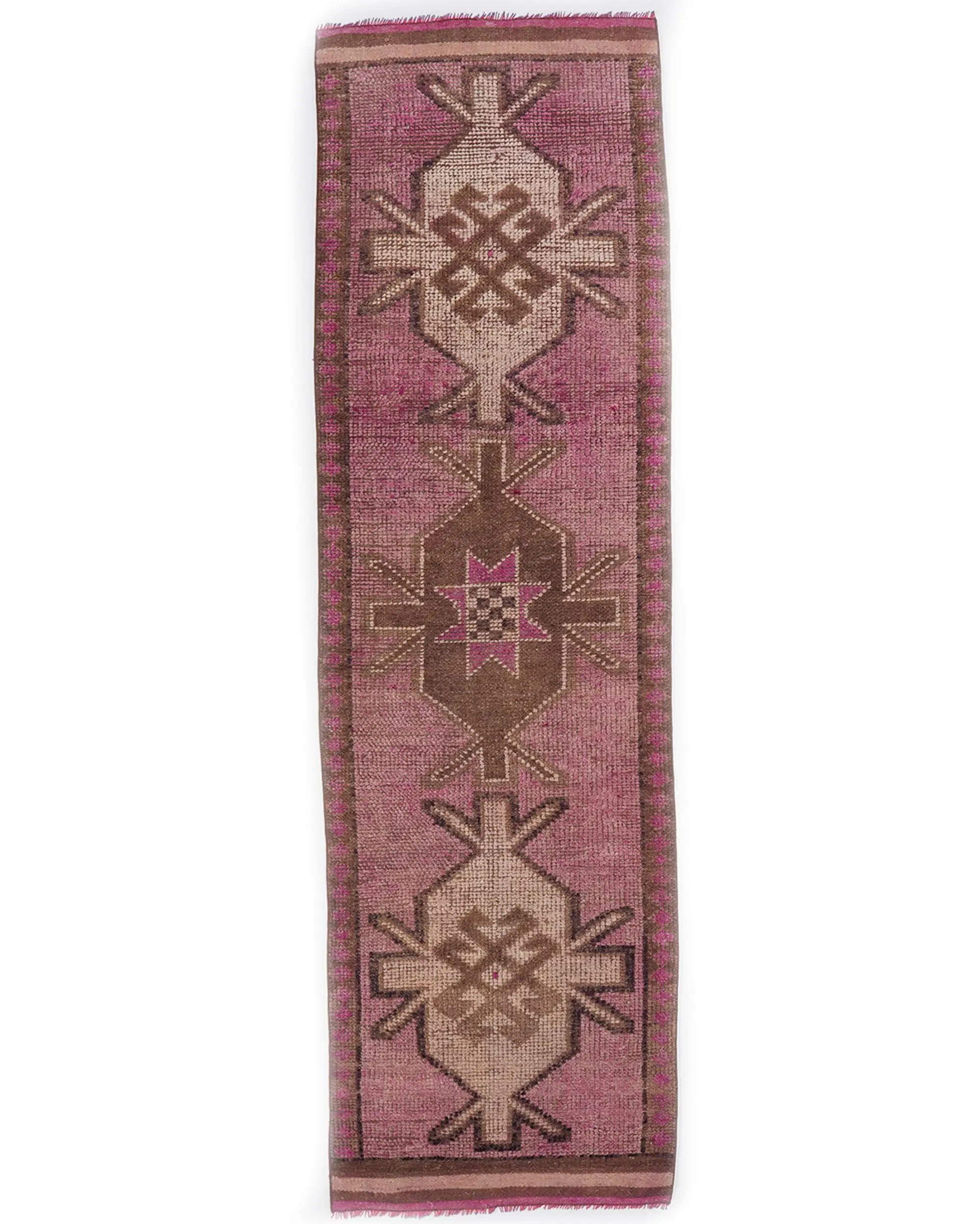2.9x9.9 ft Herki Rug, Turkish Vintage Rug, Pink Brown Moroccan Rug - 1