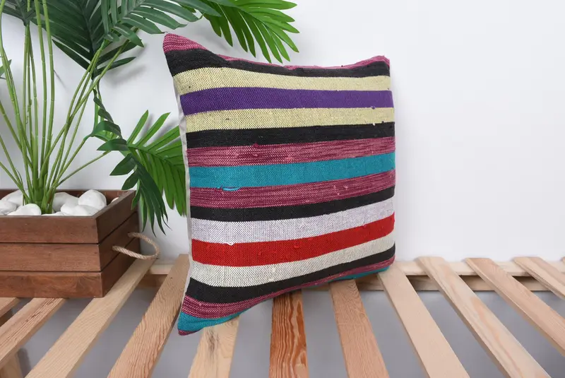 Pastel Cushion Cover, Cushion Cover, Ethnical Kilim Rug Pillow, Turkish Kilim Pillow, 16x16 Purple Pillow Cover, Home Decor Pillow - 4