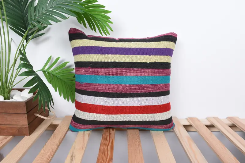 Pastel Cushion Cover, Cushion Cover, Ethnical Kilim Rug Pillow, Turkish Kilim Pillow, 16x16 Purple Pillow Cover, Home Decor Pillow - 1