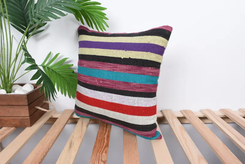 Pastel Cushion Cover, Cushion Cover, Ethnical Kilim Rug Pillow, Turkish Kilim Pillow, 16x16 Purple Pillow Cover, Home Decor Pillow - 5