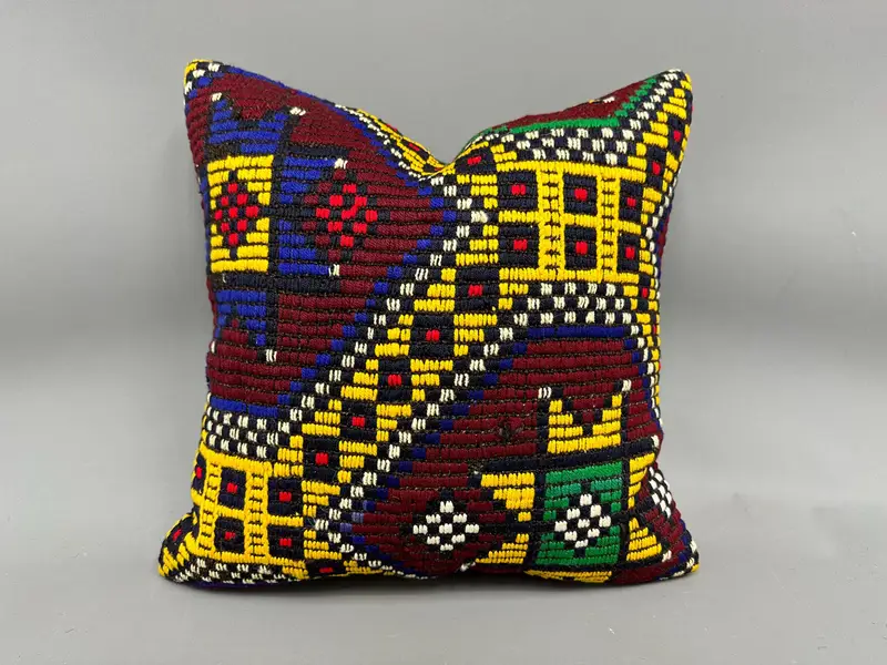 18x18 Yellow Cushion Case, Antique Pillows, Gift Pillow, Pillow Cover, Boho Pillow Sham Cover, Luxury Cushion Case, Ottoman Pillow Sham - 1