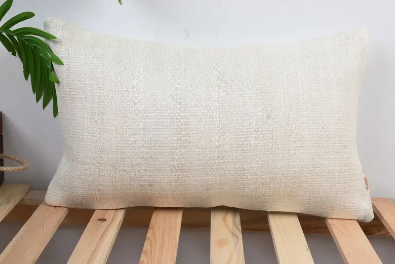 Boho Pillow, 12x20 White Pillow Sham, Home Decor Pillow, Shabby Chic Pillow, Handmade Kilim Cushion, Accent Throw Pillow Cover, Cushion Case - 1