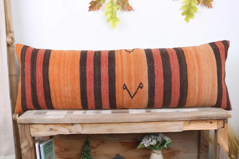 Shabby Chic Cushion Case, Oriental Pillow Case, 12x36 Orange Cushion Cover, Vintage Pillow, Vintage Kilim Throw Pillow, Pillow, Vintage Kilim Pillow - 2