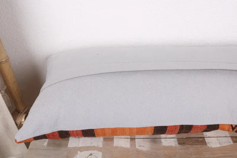 Shabby Chic Cushion Case, Oriental Pillow Case, 12x36 Orange Cushion Cover, Vintage Pillow, Vintage Kilim Throw Pillow, Pillow, Vintage Kilim Pillow - 7