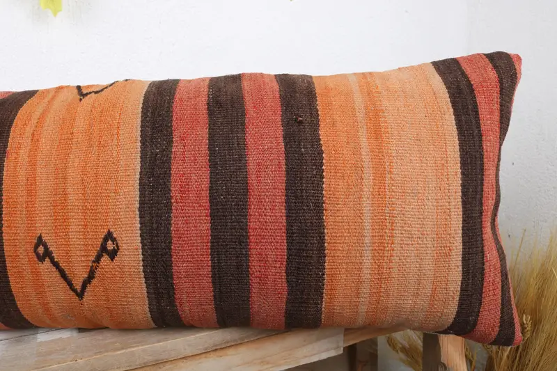 Shabby Chic Cushion Case, Oriental Pillow Case, 12x36 Orange Cushion Cover, Vintage Pillow, Vintage Kilim Throw Pillow, Pillow, Vintage Kilim Pillow - 5