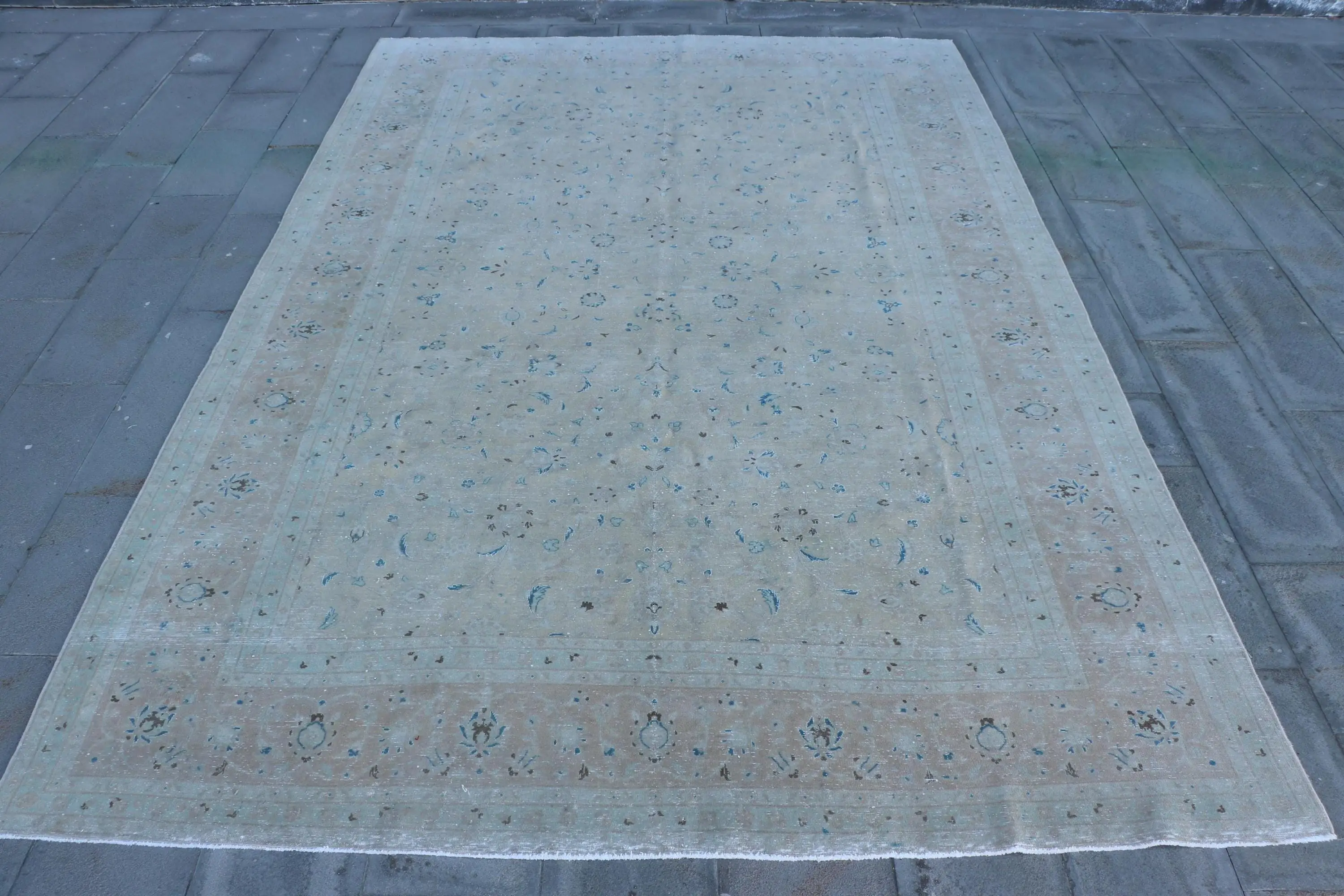 7.9x11.8 ft Rug, Turkish Vintage Rug, Blue Floral Wool Rug - 1